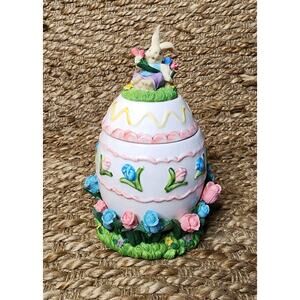 Long Rich Easter Egg Jar With Spring Flowers At Base 8.5" X 5" Holiday Decor